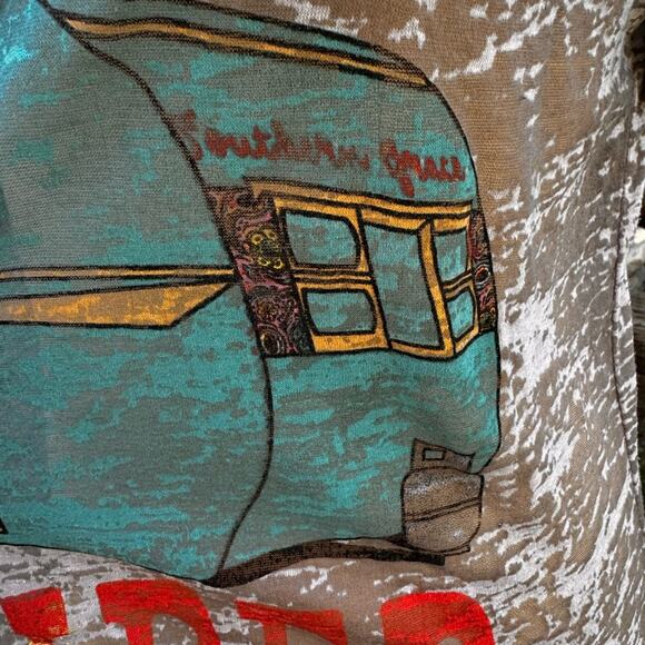 Southern Grace Happy Camper Lace Sleeved Shirt Teal Green/Gray Burnout Large - Picture 12 of 13